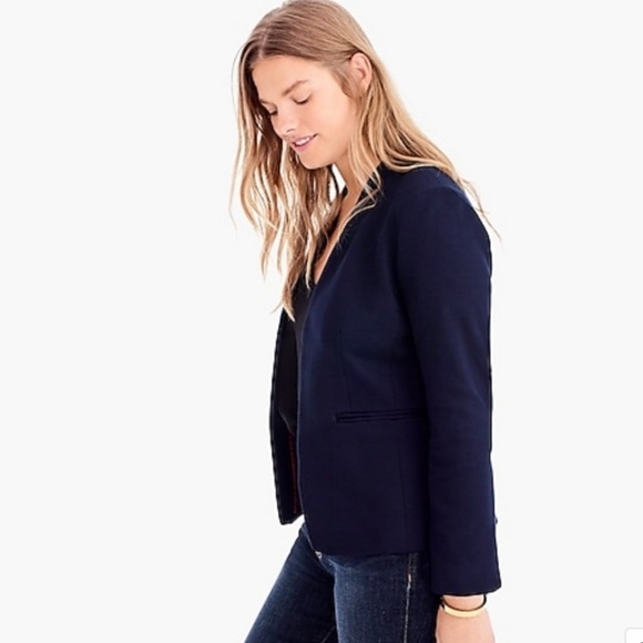 NWT J. CREW Business Casual Women’s Navy Suit Coat Jacket Stretch Twill Blazer - Picture 4 of 8